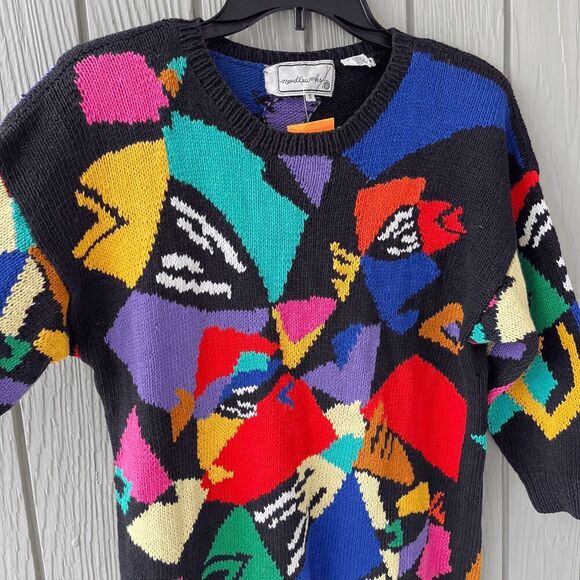 VTG Needleworks Hand Knit Abstract Art Sweater Bold Graphic SZ S - Picture 2 of 6